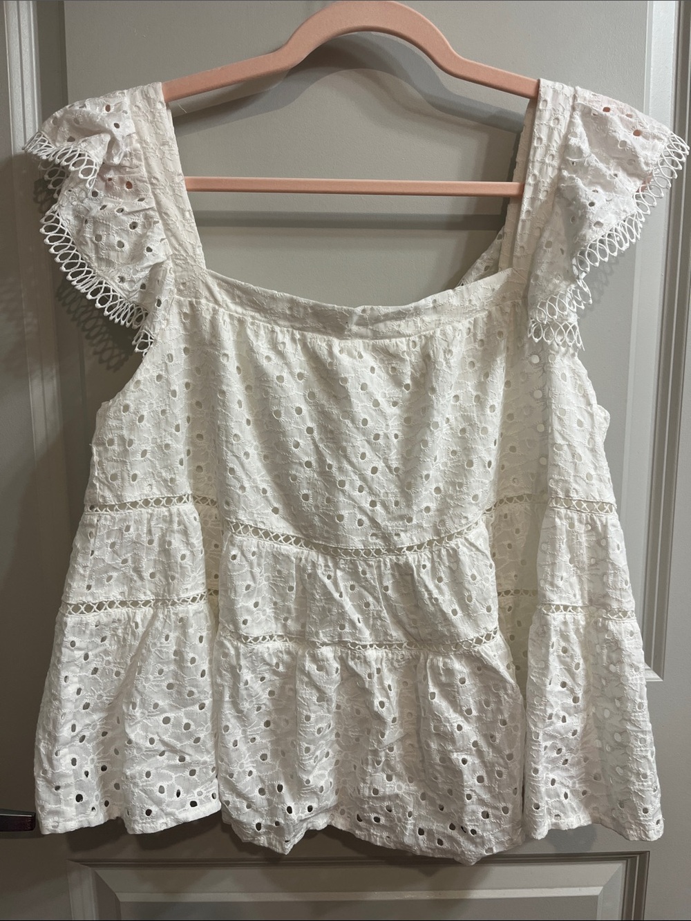 Francesca's White Eyelet Peplum Top
